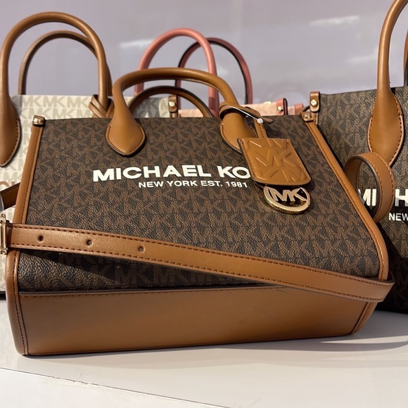 Michael Kors Mirella Small Shopper Top Zip Crossbody Bag Brown Logo MK - Picture 9 of 16